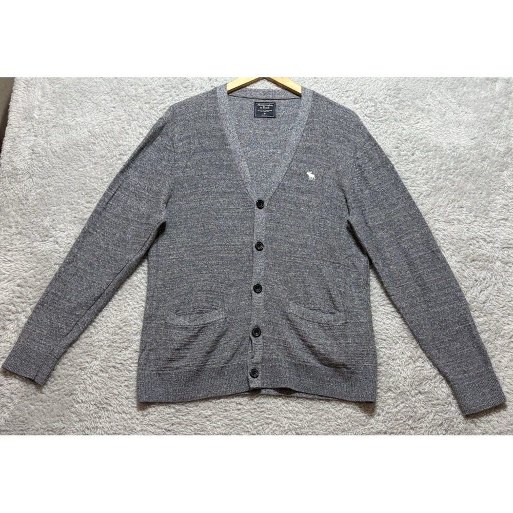 Abercrombie Fitch Mens M Gray Speckled Cardigan Sweater Cotton V Neck Preppy